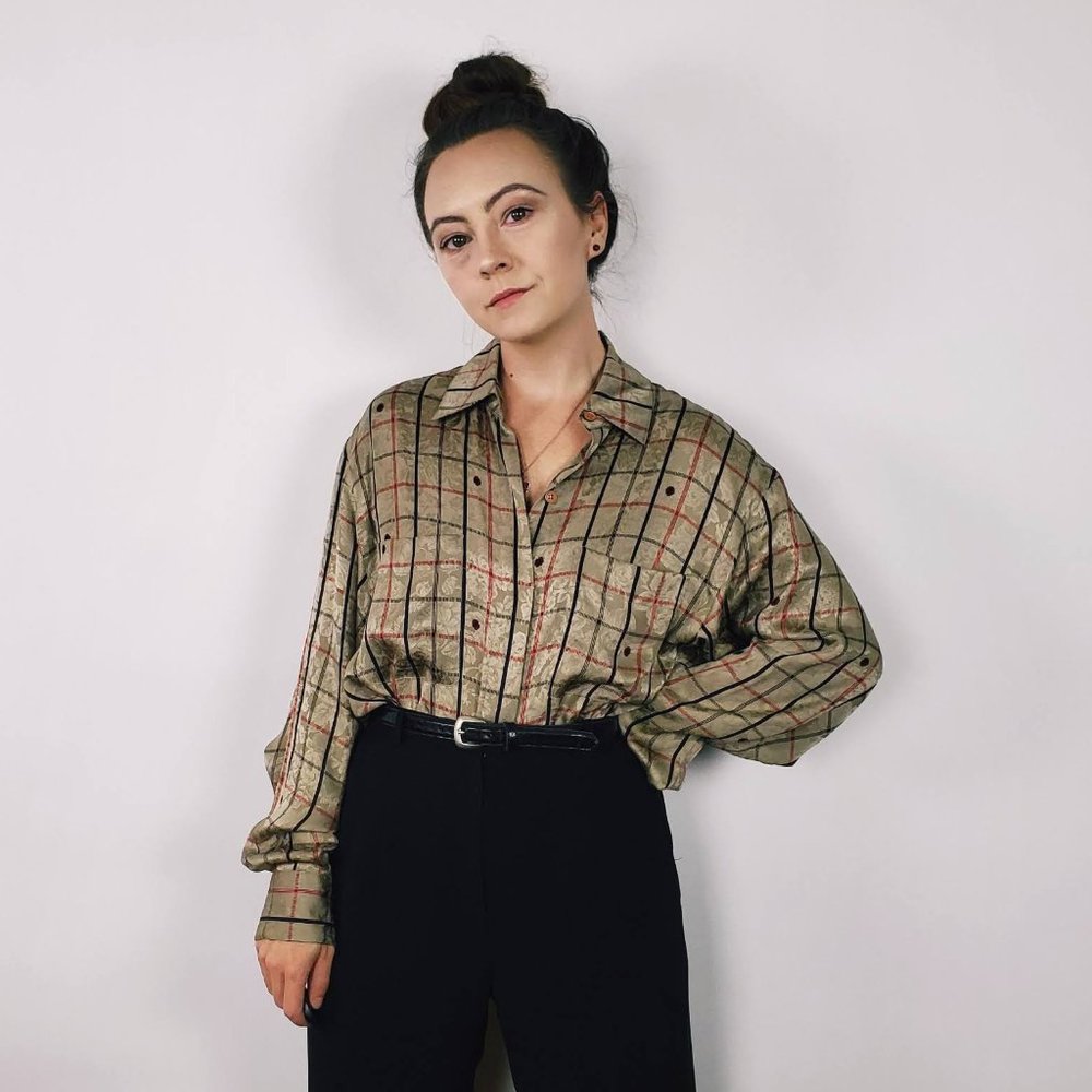 Vintage 100% SILK Button Down Blouse  Anne Klein